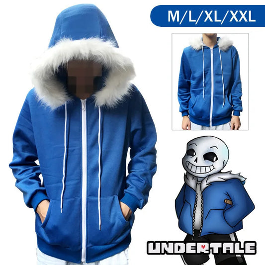 Undertale Sans Skeletons Cosplay Blue Hoodies Mask Bones Cos Blue Coat Halloween Cosplay Costume Unisex Cute Jacket Headgear - Seprincess