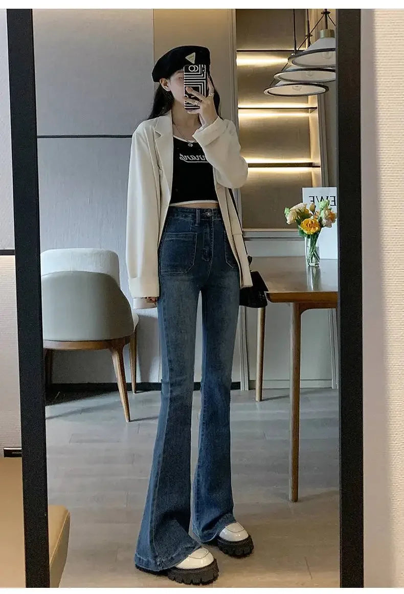 Vintage High-waisted Slimming Jeans Women's Autumn Winter New Style Versatile Long Pants Flattering Slim Fit Smooth Silhouette