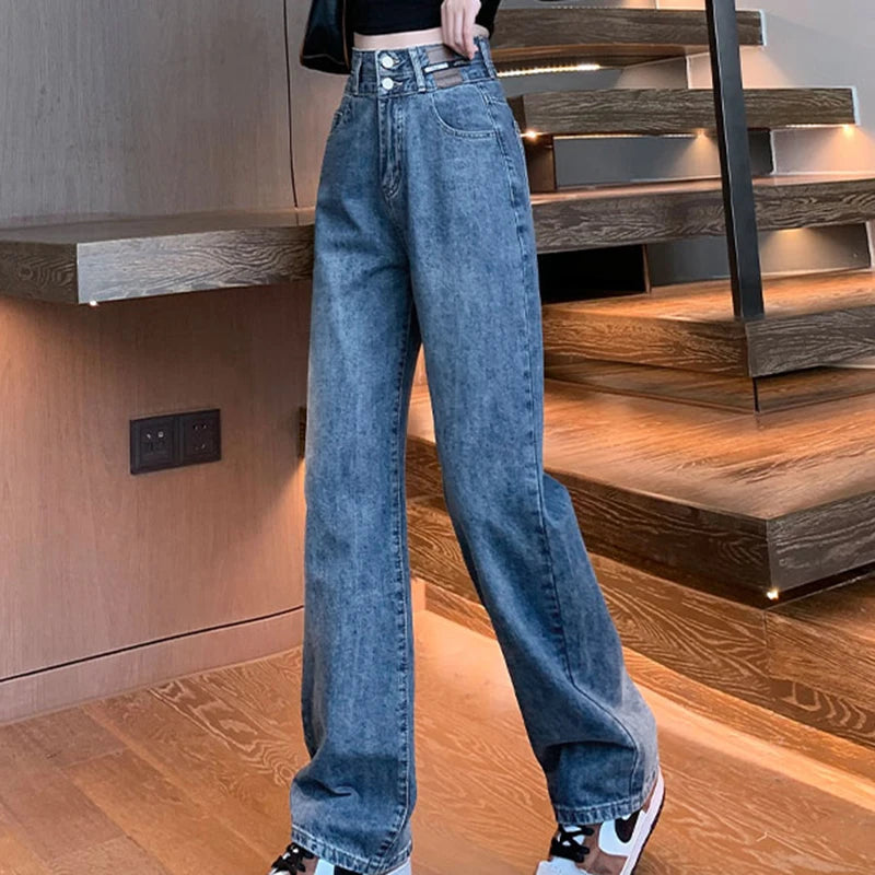 Straight Double Button Denim Jeans Women's New Style Loose Small Narrow Version Classic High Quality Brand Denim Pants