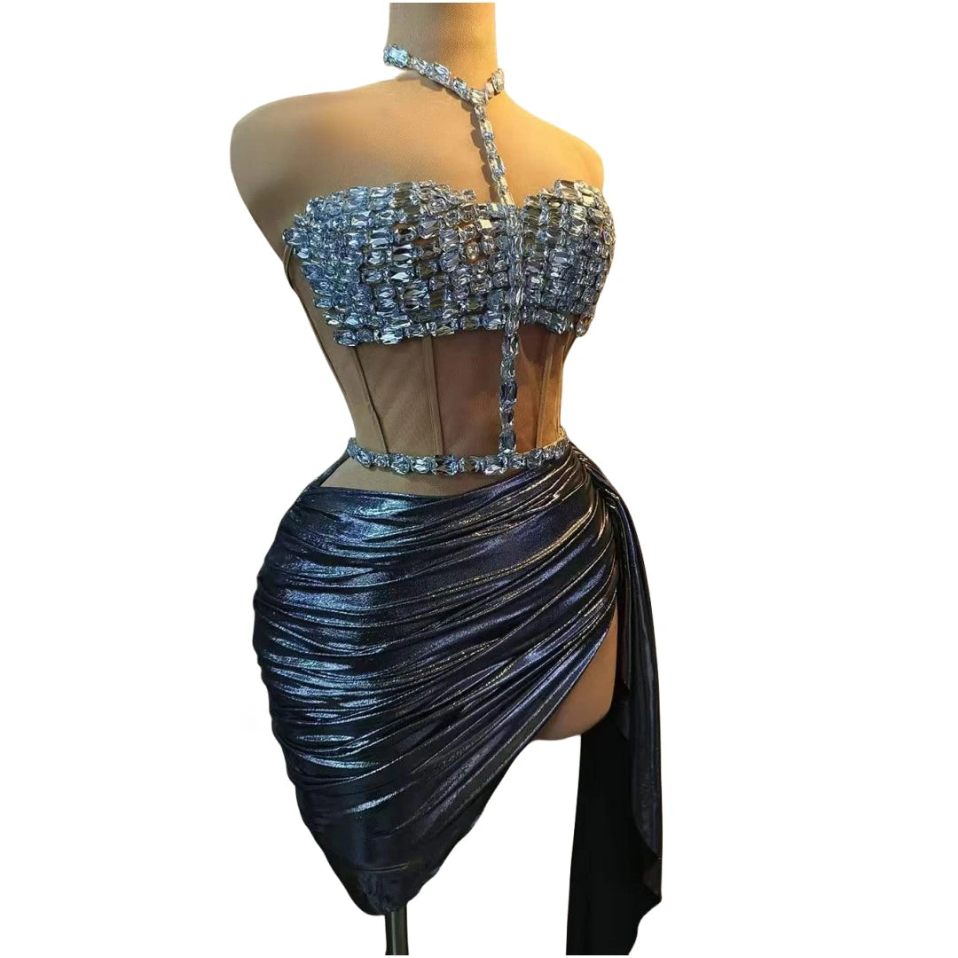 Mesh Stunning Dress For Women Crystals Stage Wear Dancer Singer Las Vegas Showgirl Drag Queen Outfit Night Clubbing Props - Seprincess