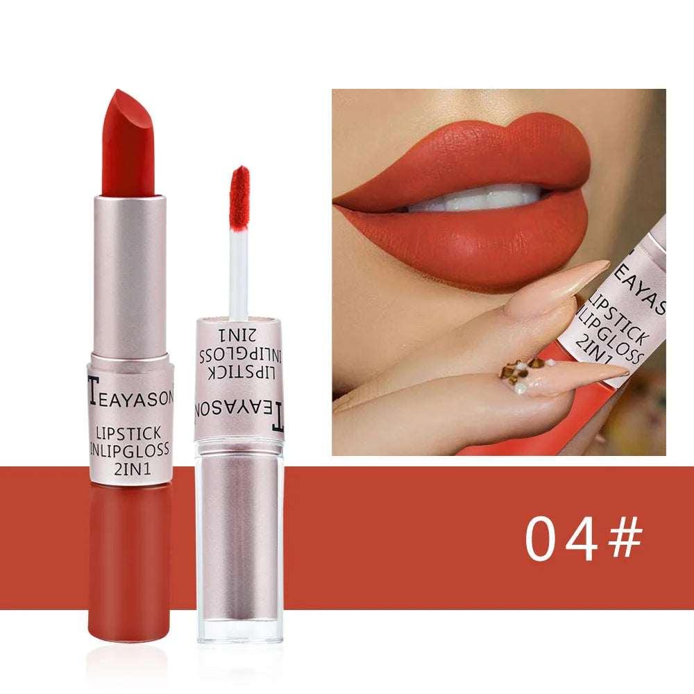 1PC Pink Lipstick Sexy Lip Gloss 2 In 1 Lip Tint Waterproof Long -Lasting Moisture Red Lip Matte Lipstick Make-Up For Women - Seprincess