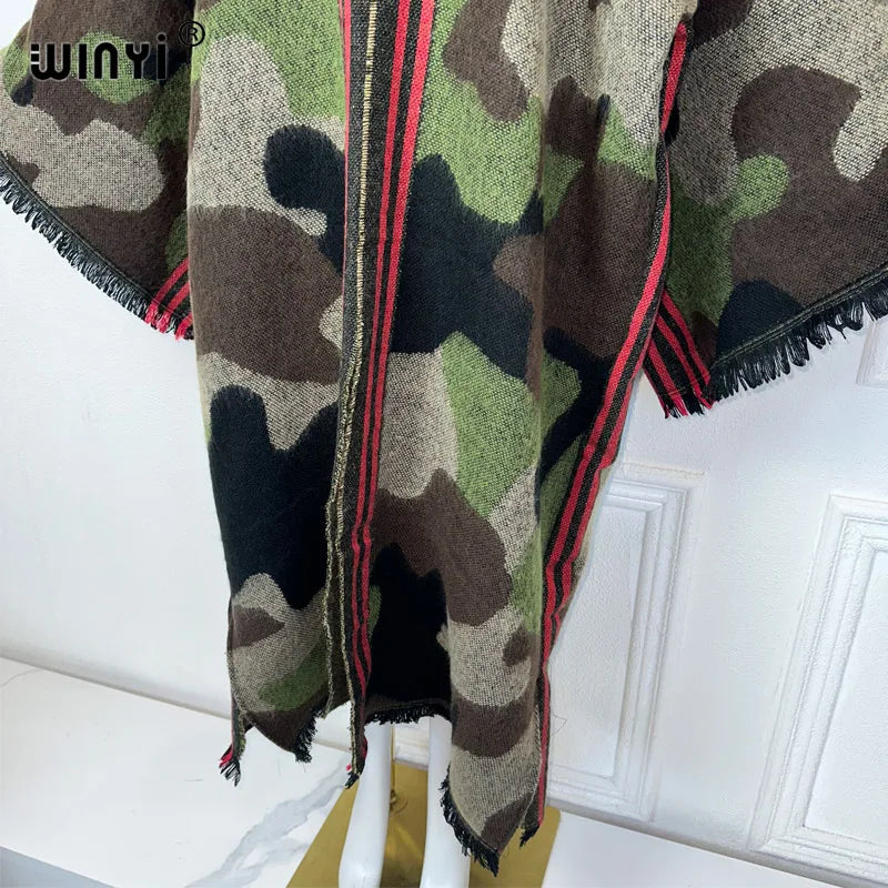 WINYI camouflage colour African women winter kimono long sleeve OverCoat abaya dubai luxury Open Front Long Cardigan party dress - Seprincess