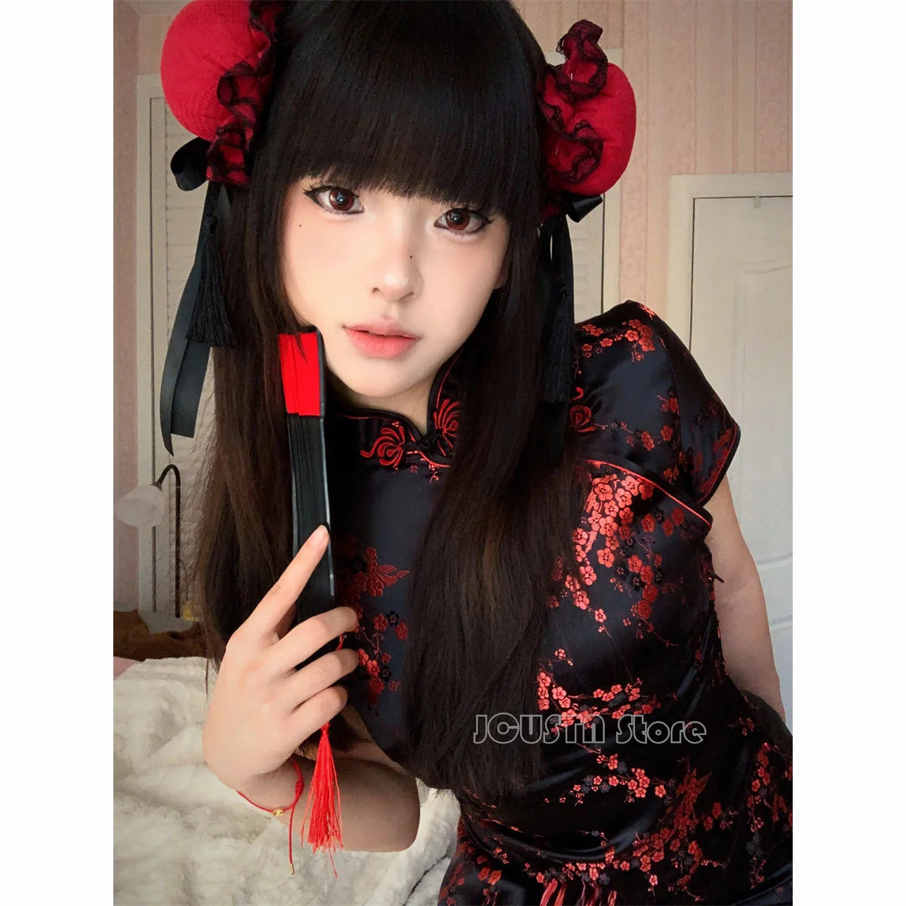 Mimi Short Qipao Black Red Vestidos Women Sexy Improved Chinese Style Dress Gothic Dark Cheongsams Girl Fashion Streetwear - Seprincess