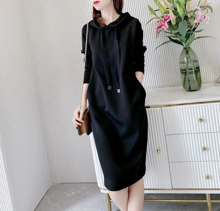 Women's Loose Casual Long Sleeve Hooded Dress Elegant Winter Party Warm Dresses For Women - Seprincess