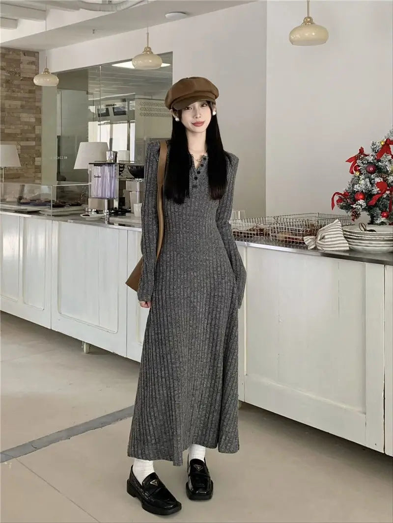 2024 Korean High-end Knitted Dress for Women Autumn/Winter Slim Fit Fashionable Versatile Long-sleeved Woolen Dress for Women - Seprincess