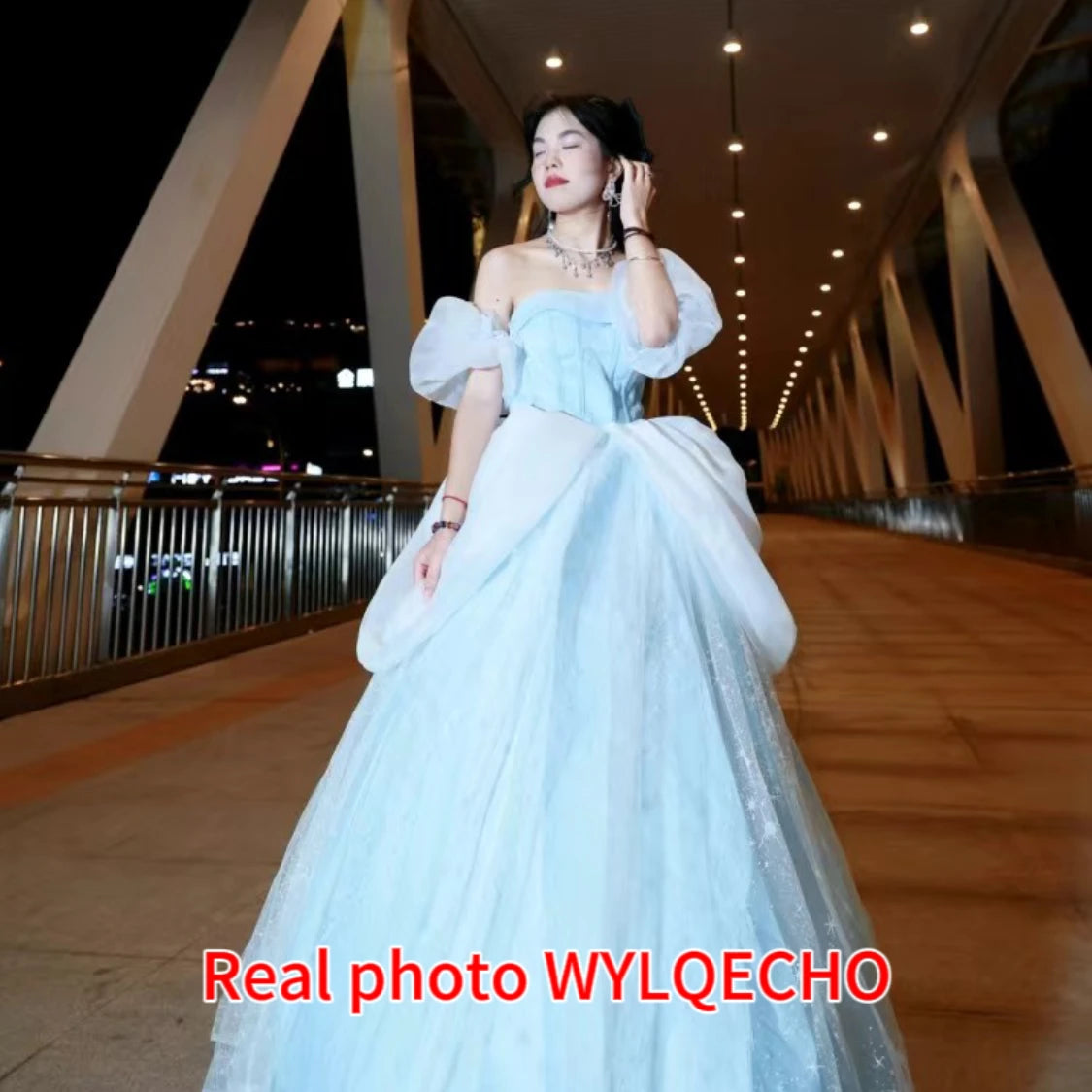 Blue Prom Dress Engagement Jacquard Dress France Vintage Sweet Korean Princess Fairy Dress Evening Party Dress - Seprincess