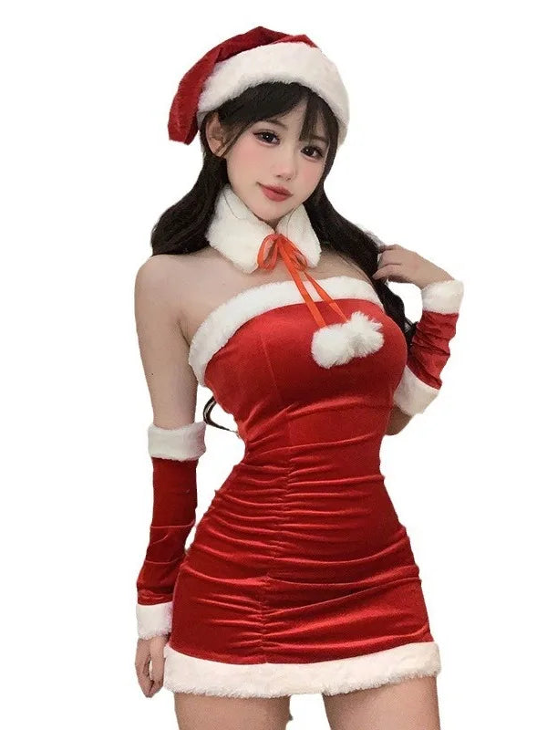 Fashion Sexy Korean Women Christmas Decoration Short Dress Elegant Velvet Sexy Female Cosplay Halloween Performance Dress 6BVH - Seprincess