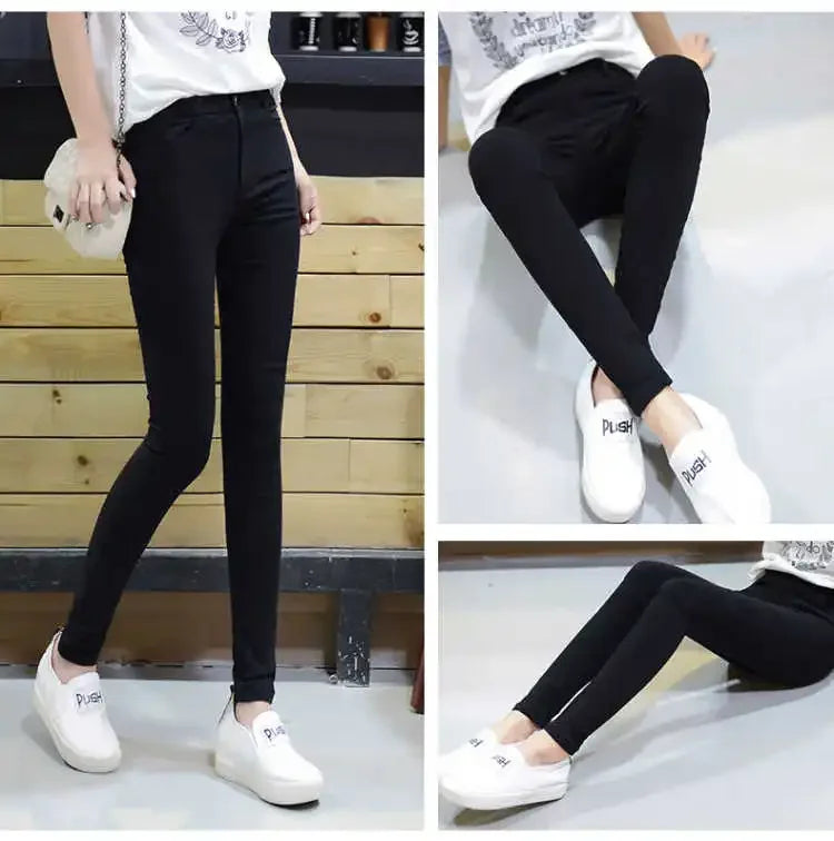 High Elastic Skinny Pencil Jeans leggings Elastic Black Plus Size Immitation Stretch Denim Pants Long Trousers