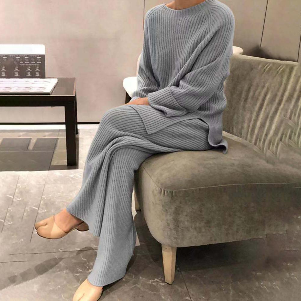 Women Elegant Sweater Suit Elegant Knitted Two Pieces Set Autumn Winter Oversized Pullover and Trousers Suit Female Outfits 2022 - Seprincess