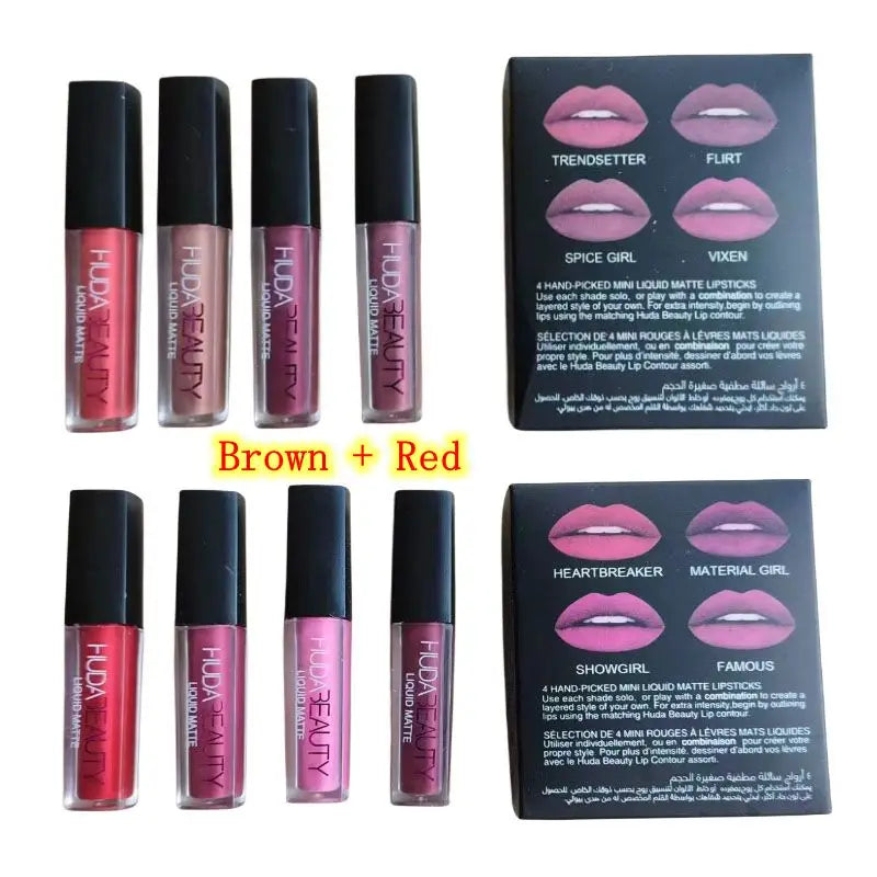 4pcs Lipstick Set Matte Lip Gloss Waterproof Lip Glaze Tint Non-stick Non-Fading Lips Huda Lip Makeup Cosmetic Lip Care - Seprincess