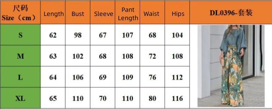 2024 Summer New Women's Clothing Set Lantern Sleeves Loose Top Printed Wide Leg Pants Two Piece Set Casual Ladies Trouser Outfit - Seprincess