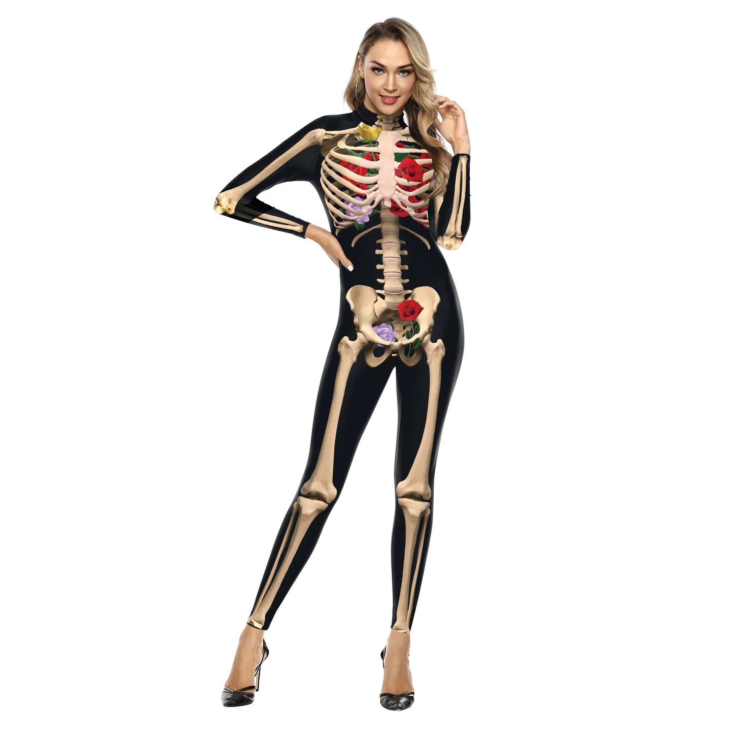 VIP FASHION Adult Skeleton Cospaly Costume Unisex Halloween Ghost Jumpsuit Carnival Party Zentai Bodysuit Scary Show Outfit Suit - Seprincess