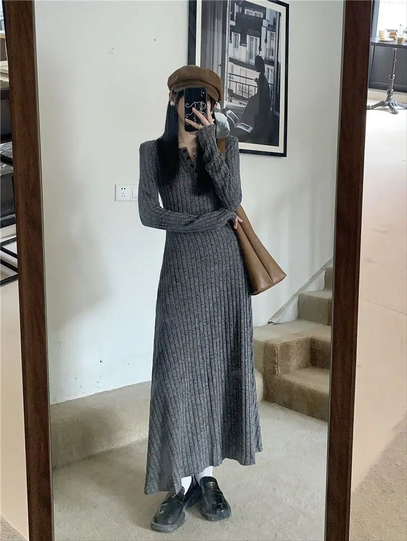 2024 Korean High-end Knitted Dress for Women Autumn/Winter Slim Fit Fashionable Versatile Long-sleeved Woolen Dress for Women - Seprincess