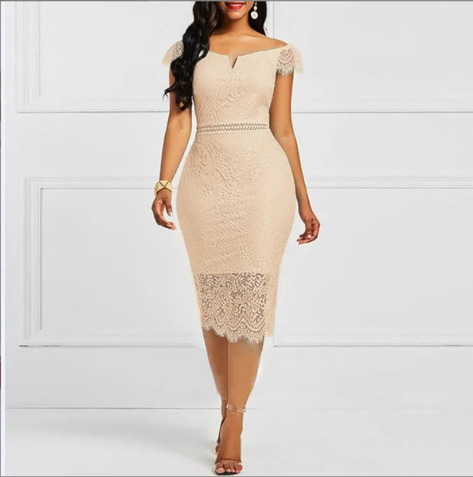 Elegant Lace Evening Wedding Party Dress for Women Sexy Hollow Out Office Ladies Bodycon Dresses Fashion Birthday Club Vestidos - Seprincess