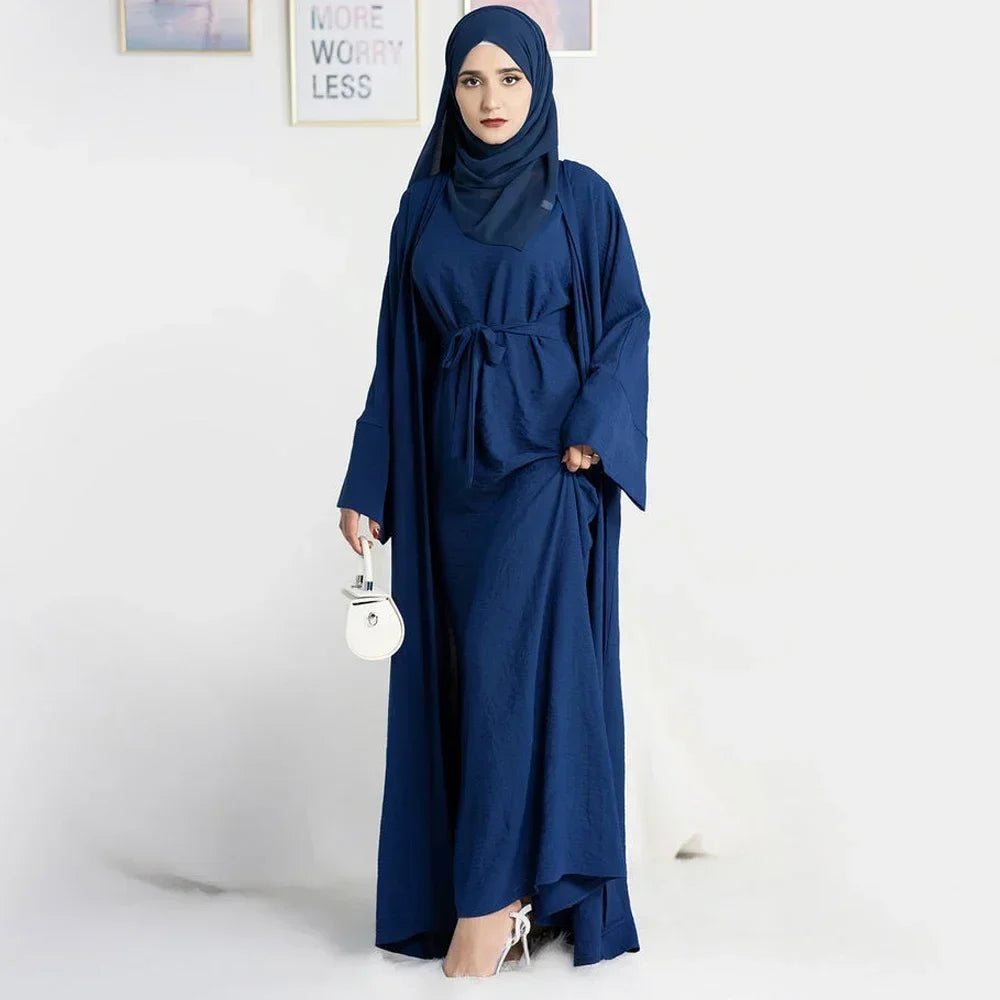 Abayas for Women Dubai Turkey Inner Hijab Dress Two Piece Abaya Muslim Set Ramadan Kimono Islamic Clothing Kaftan Femme Musulman - Seprincess