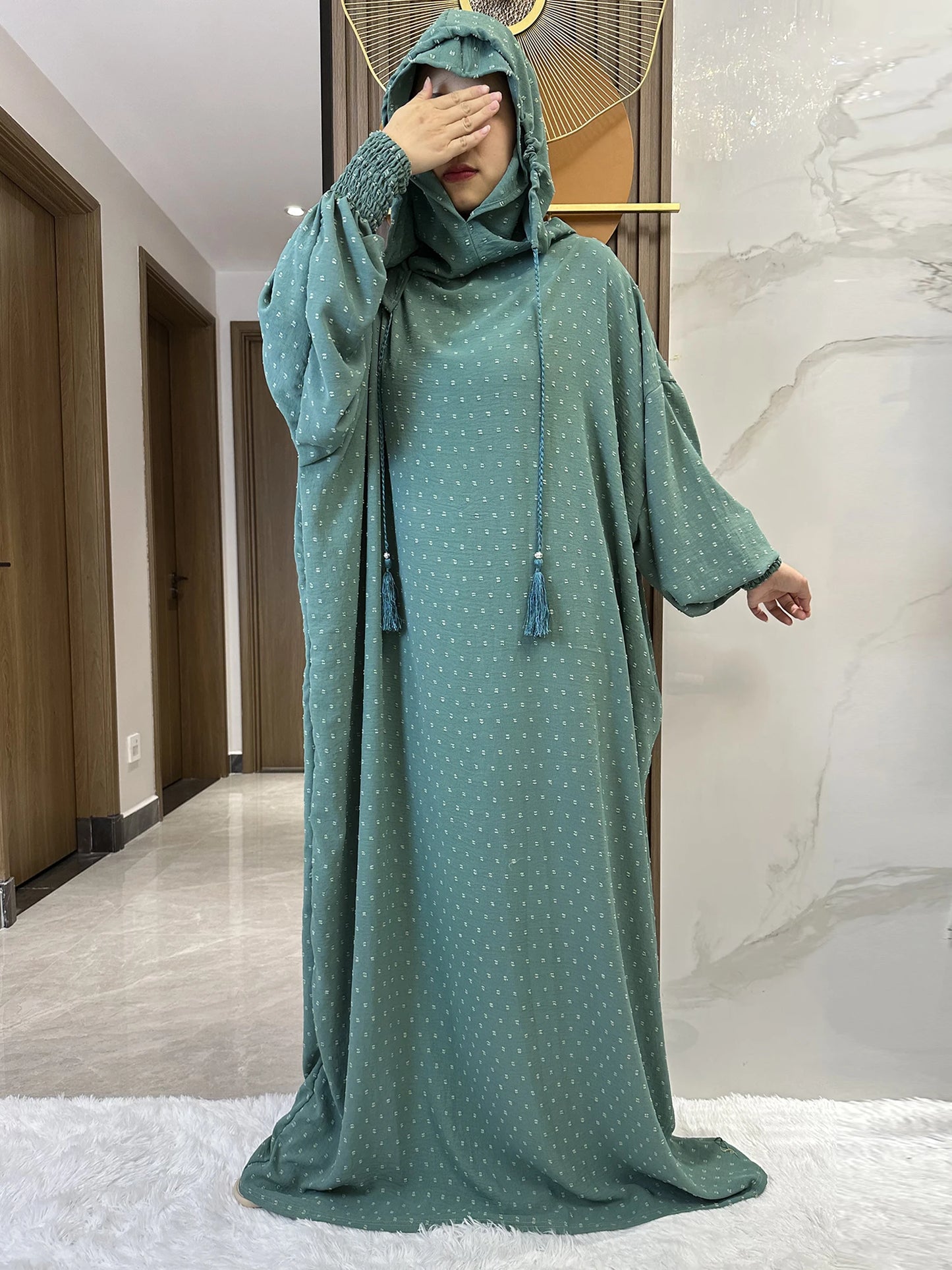 New Ramadan Muslim Two Hats Abaya Dubai Turkey Islam Prayer Clothes Solid Cotton Fabric Dresses Islam Women Dress Kaftan