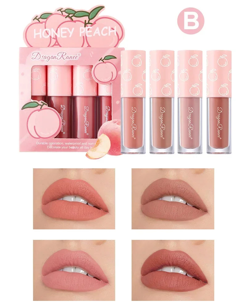 4pcs/set Matte Fruit Lip Glaze Long Lasting Liquid Lipsticks Mini Matte Lip Glaze Set Non-Fade Non-Stick Waterproof Lipsticks - Seprincess