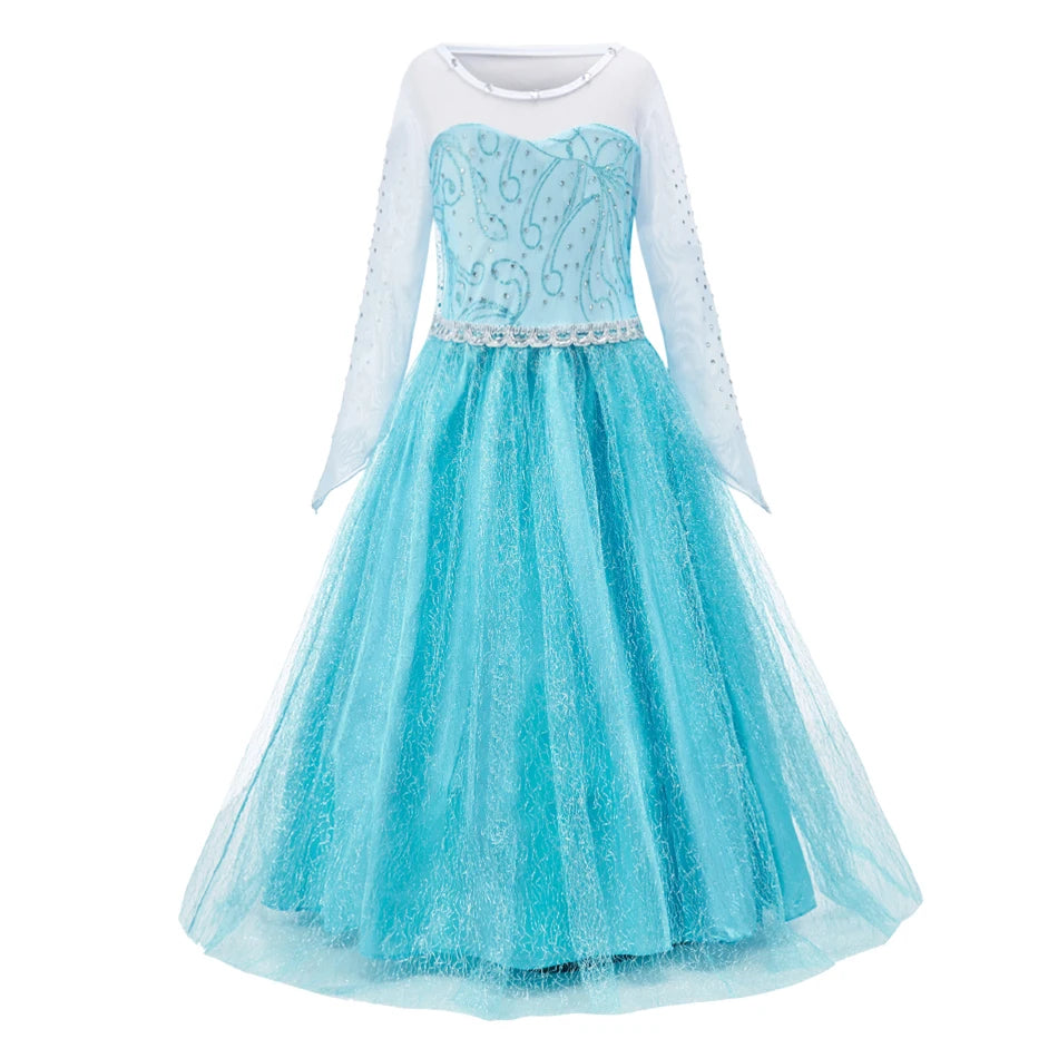 Children Elsa Gown Kids Snow Queen Dance Fancy Costume Girls Princess Halloween Long Sleeve Clothes Kids Party Cosplay Dresses - Seprincess