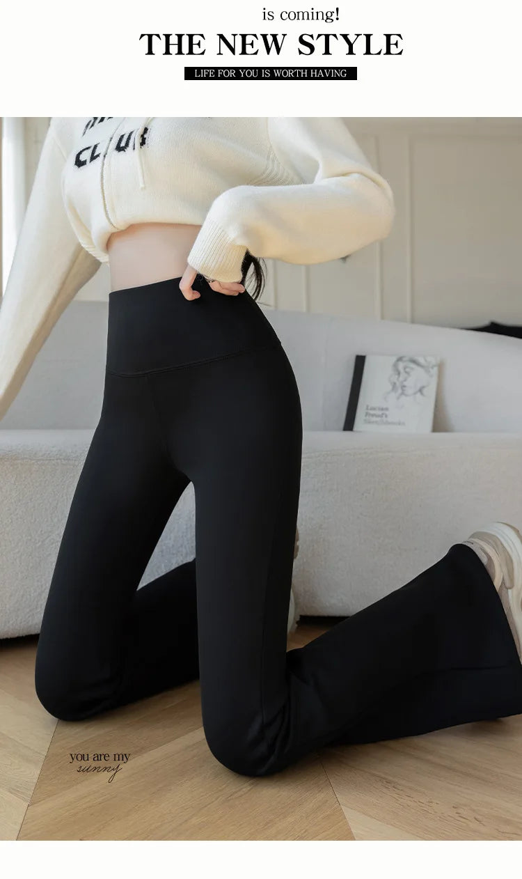 Autumn Winter High Waist Flared Shark Pants Women Adding Velvet and Thicken Leggings Stretchy Hip Liftting Sports Casual Pants