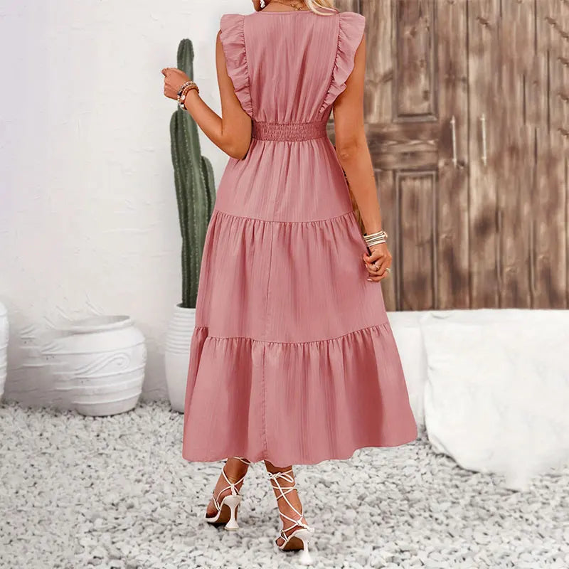 Y.KUKU Brand Long Dress Women Casual Slim Fit Summer Sleeveless High Waist V Neck Jacquard A-line Dresses Vacation Vestidos - Seprincess