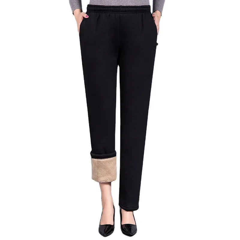 Thickened Fleece-lined Warm Loose-fit Sheep Velvet Outer Wear High-waisted Cotton Wadded Trousers Winter Sweatpants Women