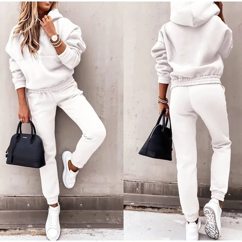 Hoodies Suit Autumn Winter Solid Casual Tracksuit Women Fleece 2 Pieces Set Sports Sweatshirts Pullover Home Sweatpants Outfits - Seprincess