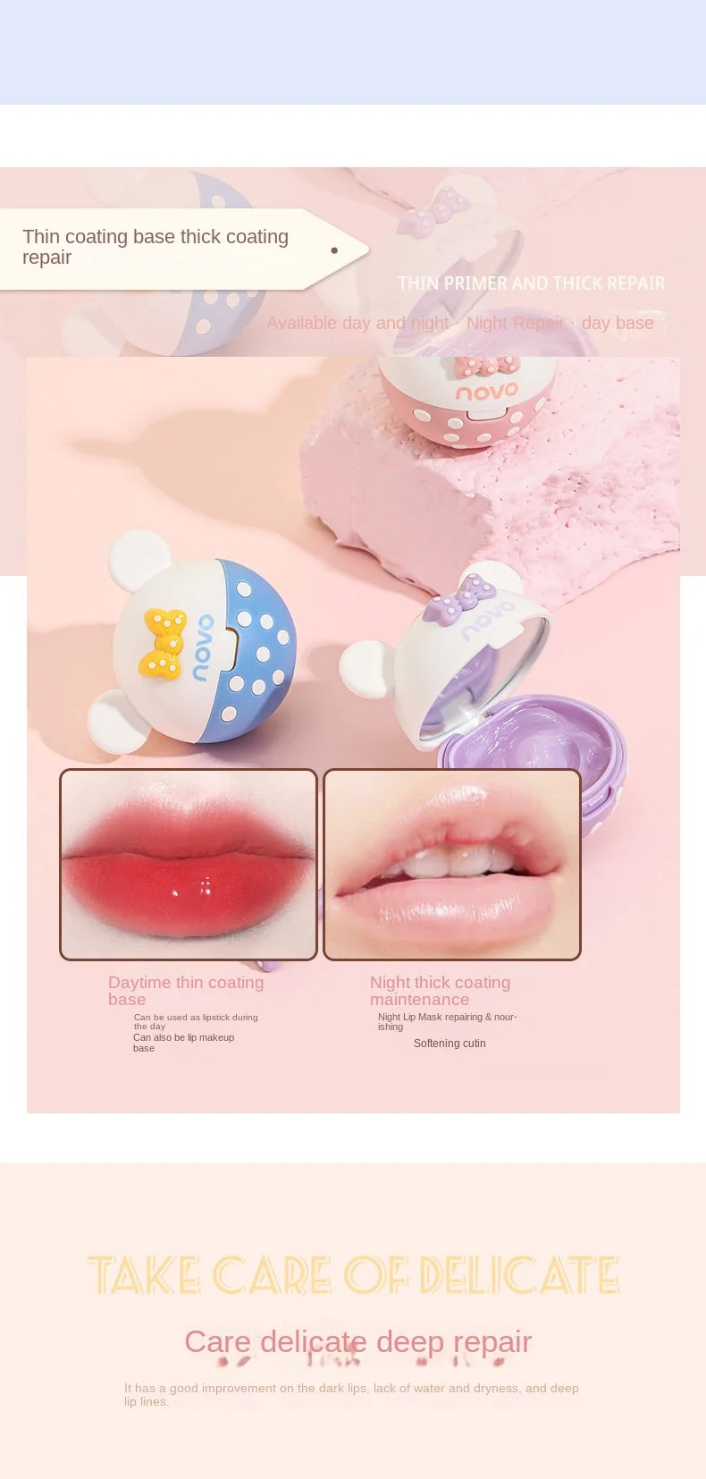 NOVO Cute Lip Balm Hydrating Moisturizing Lipstick Long-lasting Natural Plant Anti-Cracking Lip Care Petroleum Jelly Lip Gloss - Seprincess