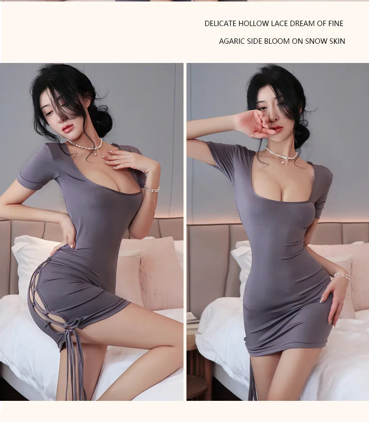 Dress Deep V-Bag Hip Skirt Strap Hollow Dress promotions 99% sales sexy lingerie set women's dress dresses in offers - Seprincess