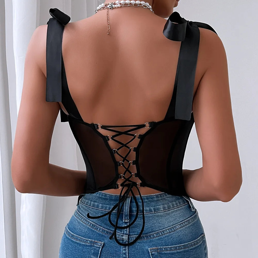 Sling Glitter fish bone tight see through mesh thin design Woman clothing clothes free shipping tops Women's sleeveless Sex shop - Seprincess