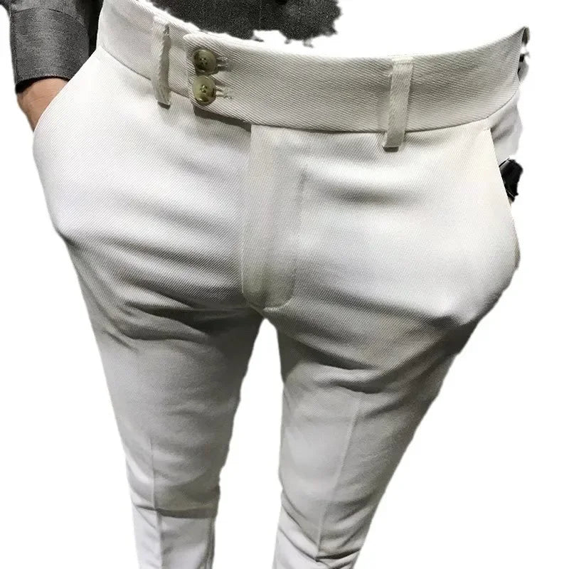 Summer Trousers For Men Korean Style Slim Fit Casual Pants Small Foot Nine Points Trendy White Suit Pants