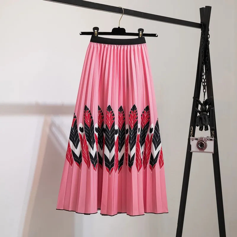 Pleated Skirt Women Summer 2022 New  Print Cartoon Pattern  Elastic Women Skirt Big Swing Party Holiday High Waist Skirts - Seprincess