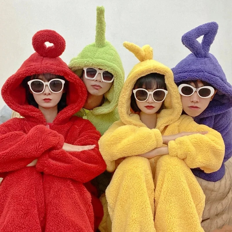 Kids Adult Teletubbies Costumes Soft Long Sleeves Piece Pajamas Costume Lala Home Clothes Cosplay Unisex Halloween Party Wear - Seprincess