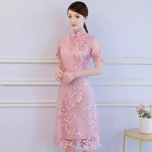 Chinese Cheongsam Traditional Wedding Qipao Woman Embroidery Elegant Daily Dress Female Embroidered Cheongsam Party Clothing - Seprincess