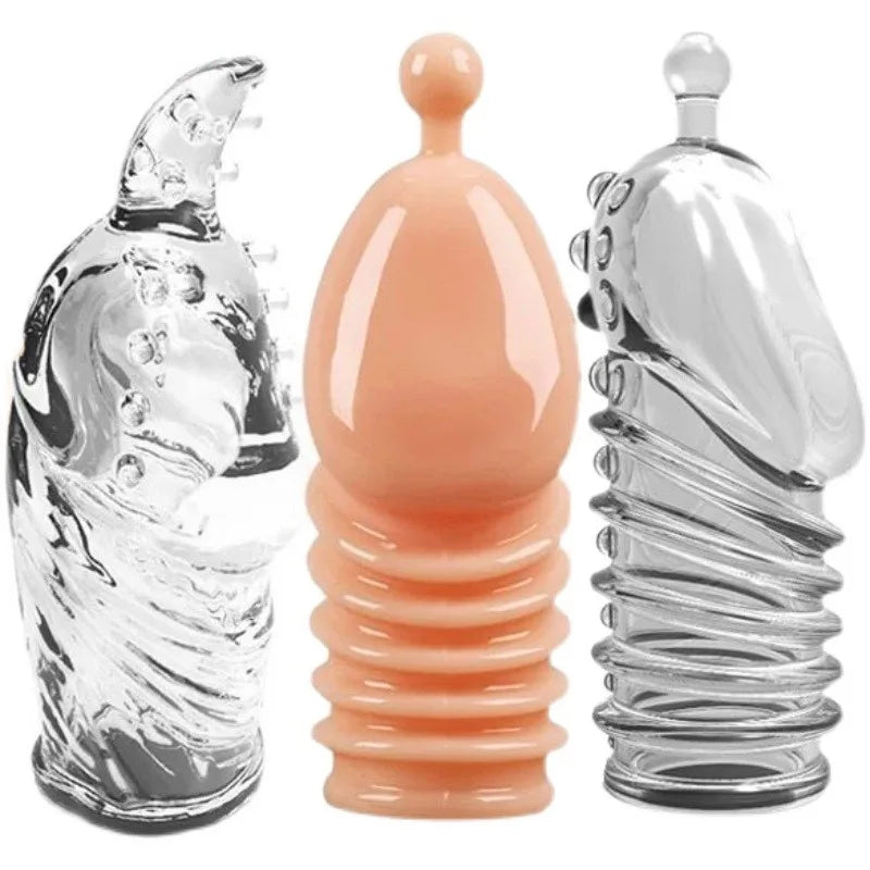 Crystal 3D Reusable G-spot Condom for Man Wolf Teeth Stick with Thorns Penis Sleeves Spiked Sex Toys for Couple Adult Sex Shop - Seprincess