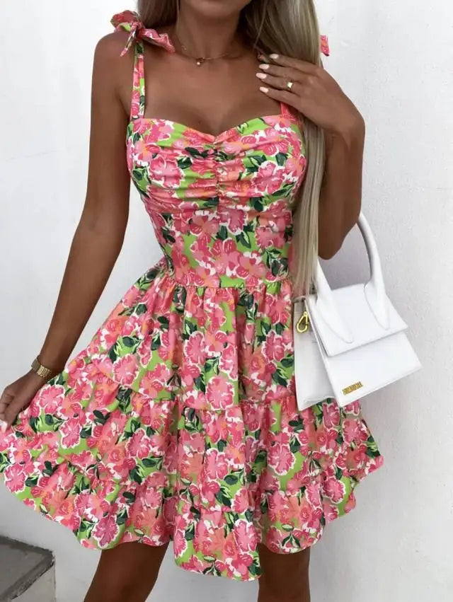 Women Summer Dress Sexy Strapless Bow Tie Vacation Boho Beach Short Sweet Dresses Vestidos Backless Elegant Dresses ワンピース　レディース - Seprincess