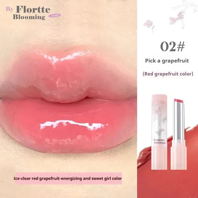 FLORTTE Lipstick Blooming Lovely Series Mirror Water Lip Glaze  Not Easy to Stick Cup Solid Lip Balm Cute Girls Makeup