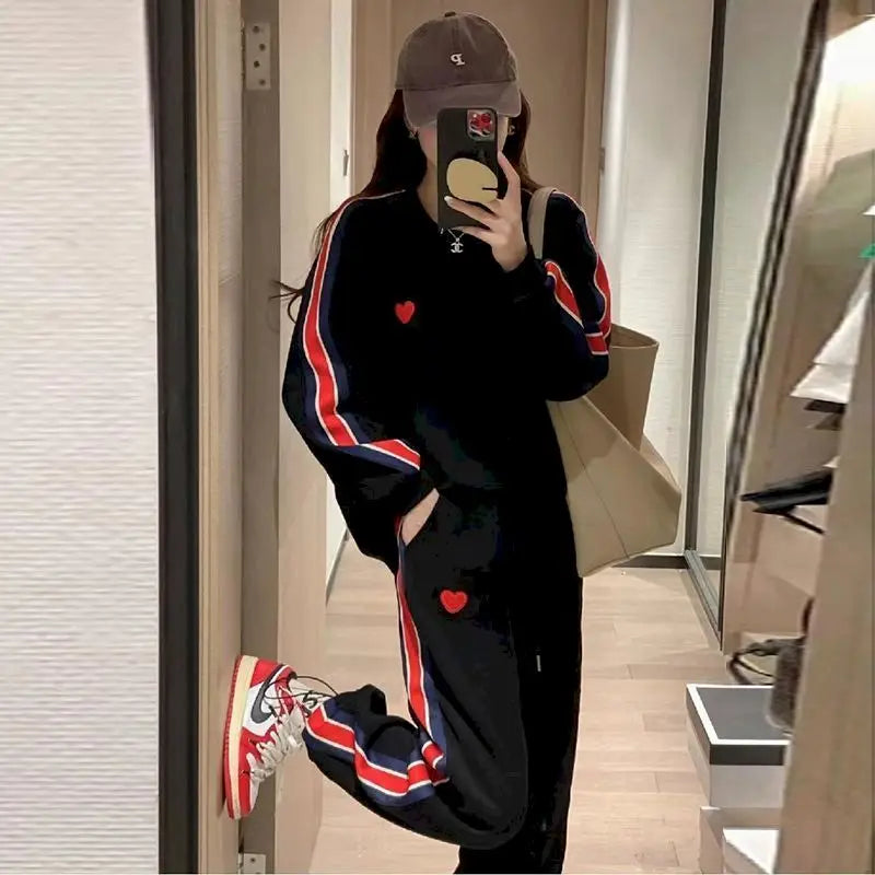 Harajuku Printed Embroidery Women's Tracksuit Korean Oversized Hoodies+Sweatpants Suit Women Streetwear 2 Piece Sets Y2k Clothes - Seprincess