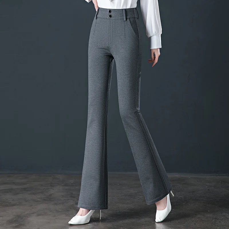 Black Women's Micro Flare Pants, High Waist Elastic Slim Trousers, Fashion Casual Pant, Asian Size 27-32, Gray Khaki Available