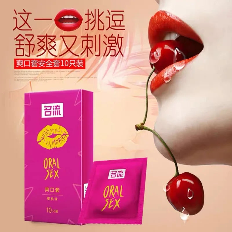 10pcs Cherry Flavor Condom Oral Sex Toy For Adult Women Men Fruit Fragrance Cock Penis Sleeve Ultra Thin Rubber Condoms Sex Shop - Seprincess