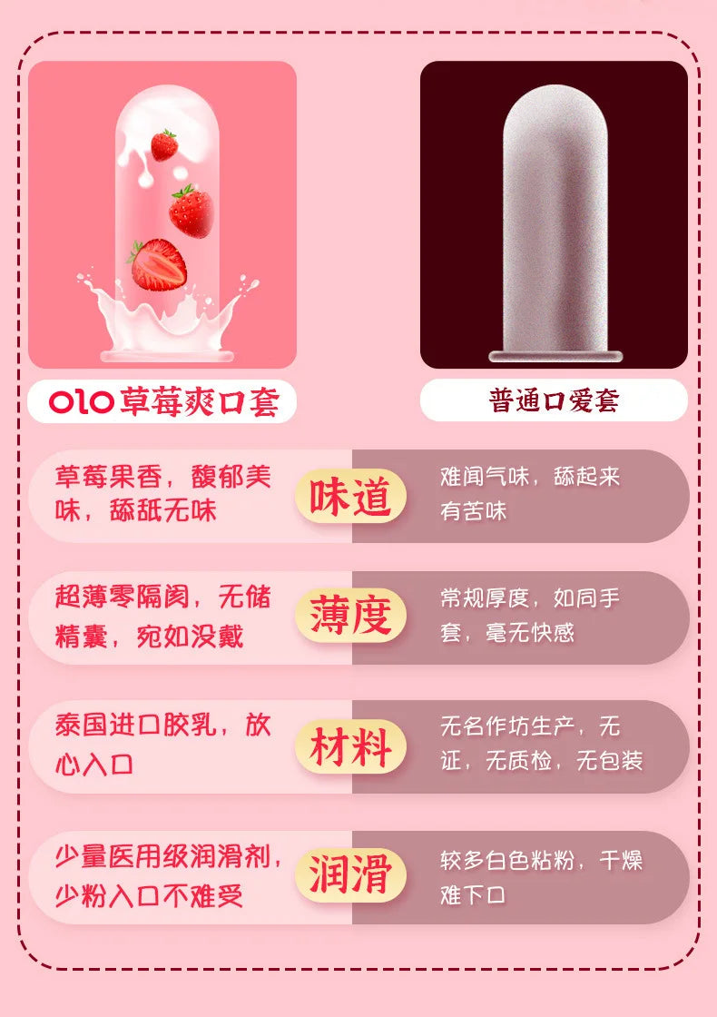 OLO 10Pcs Oral Sex Condoms with Strawberry Taste Safe Sex Penis Sleeve Condom Intimate Goods Tongue Sex Lick Dick Toys for Adult - Seprincess