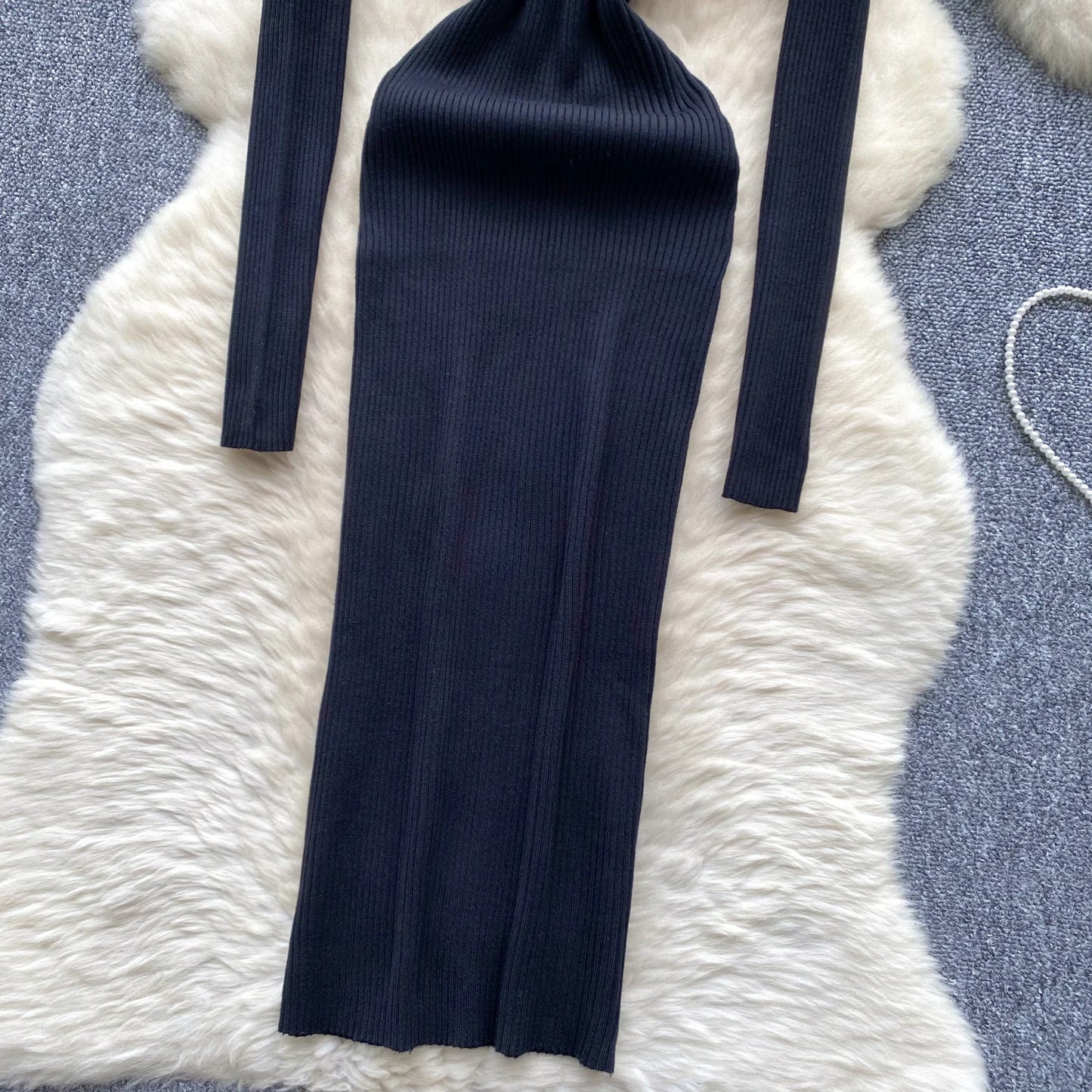 SINGREINY French Vintage Sweater Dress 2024 Ladies Lapel Long Sleeves Autumn Fashion Solid Basics Bodycon Knitted Long Dress