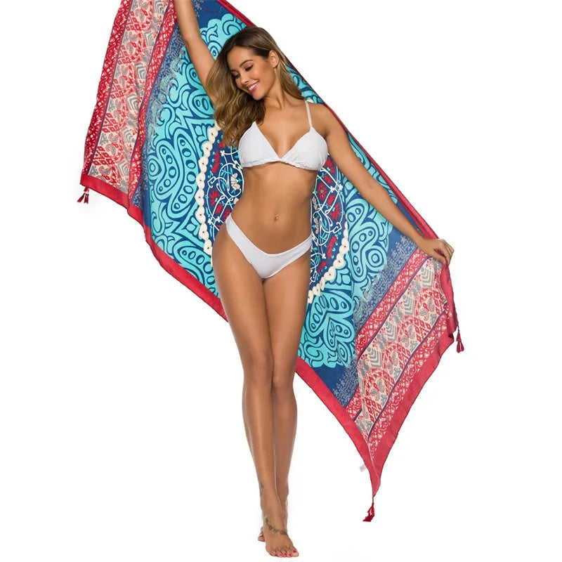 2018 New 90x180cm Twill cotton Pareo Beach Cover-Ups Women Large Beach Dress Bikini Bathing Swimwear Cover Up Sarong Wrap Scarf