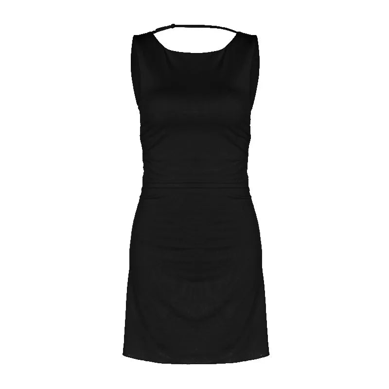 Women's Sleeveless Bodycon Mini Dress Summer Round Neck Slim Fit Short Dress Casual Solid Color Tank Party Evening Dress - Seprincess