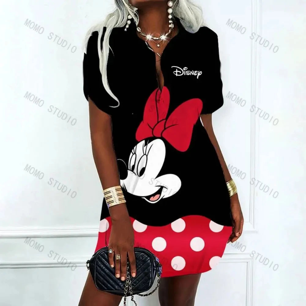 Minnie Mouse V-Neck Polo Shirts Dress Y2k Korean Fashion Sexy Dress for Women Summer Dresses Woman 2024 Offer Mickey Disney Sexy - Seprincess