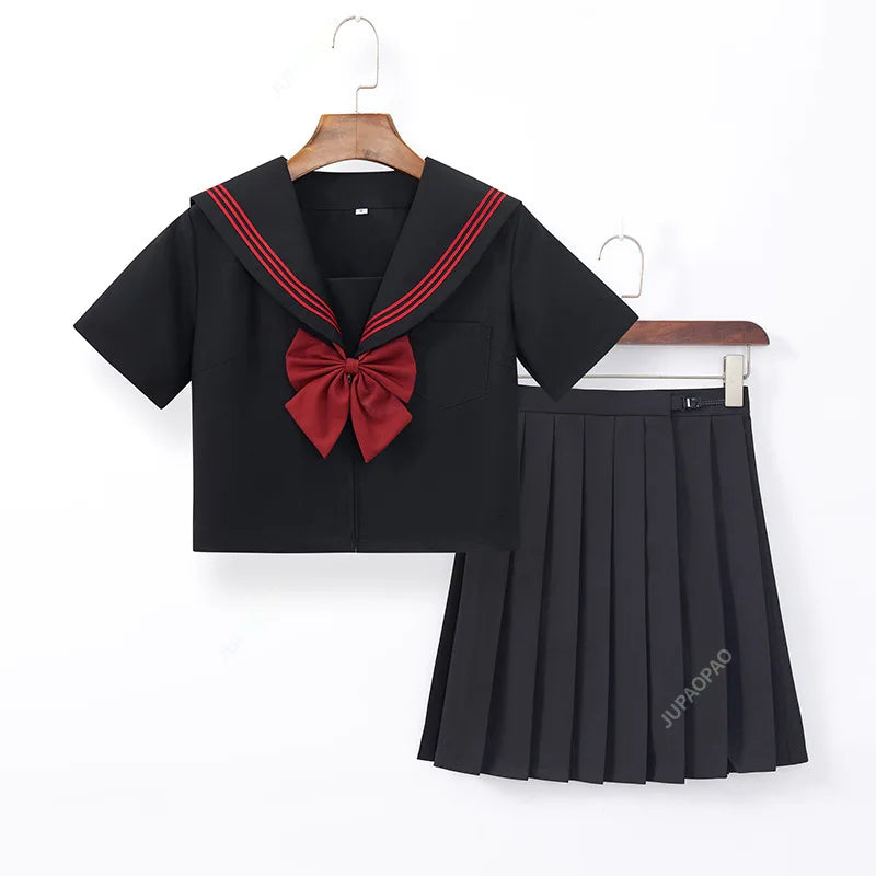 BLACK Orthodox College Style Japanese Korean Student School Uniform JK Uniform Girl Anime Cosplay Sailor Suit Class Top Skirts-A - Seprincess