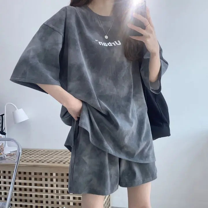 Women T-Shirt Shorts Suit Set Casual Tie Dye Loose tshirt and wide leg middle shorts with pockets female Soft Summer Shorts Sets - Seprincess