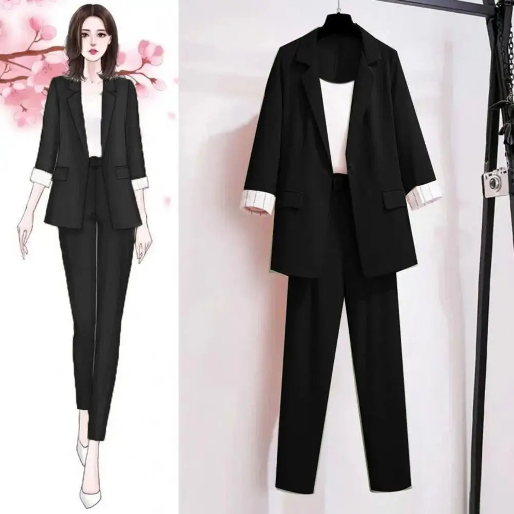 Chic Lady Business Outfit Three Piece Set Blazer Suit Pants Vest Set OL Style Notch Collar Women Business Outfit Commute - Seprincess