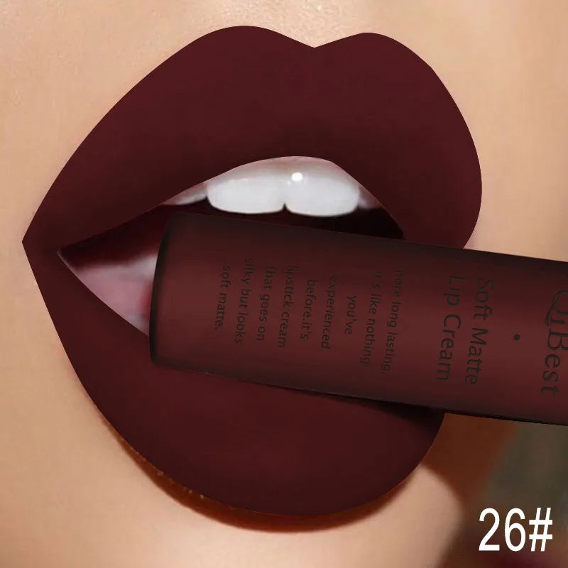 QIBEST Waterproof Matte Nude Liquid Lipstick Pigment Dark Red Black Long Lasting Liquid Lipstick Women Makeup Lipgloss Lip Tint - Seprincess