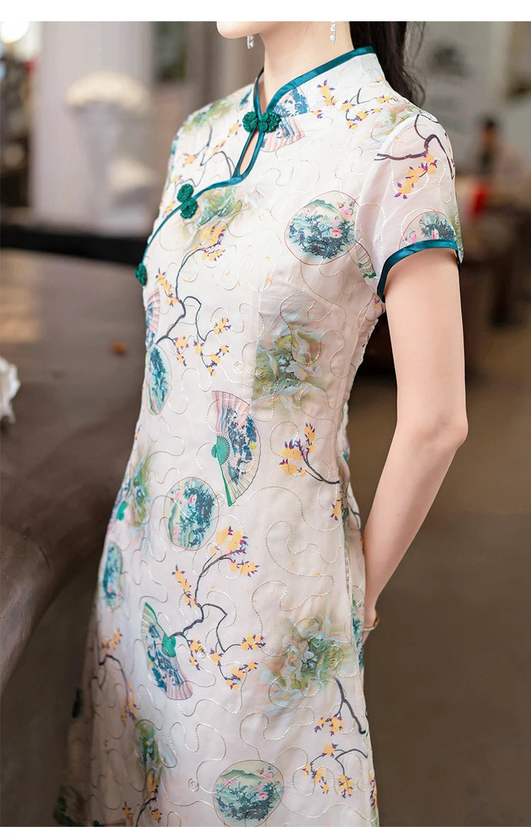 Fashion Modern Chinese Cheongsam A-line Dress Women Short Sleeve Qipao Traditional Chinese Clothes - Seprincess