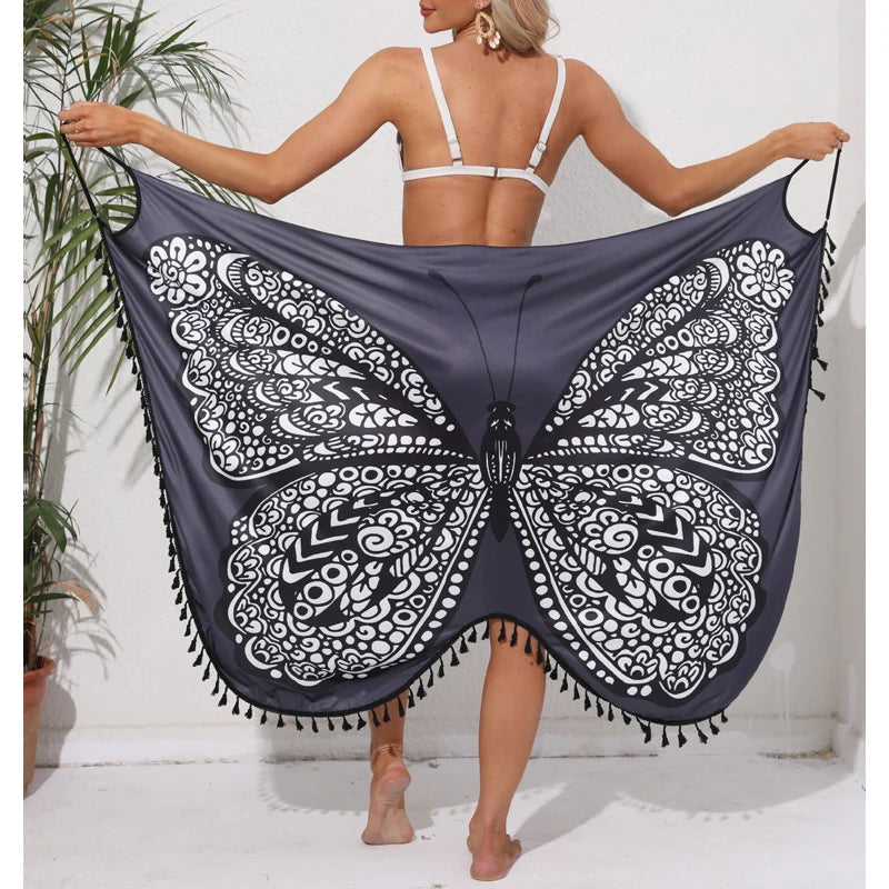 Women Bikini Sexy Butterfly Print Cover Up Swimwear Women Dress Summer Tunic Bath Sarong Wrap Skirt Swimsuit Elegant Beachwear - Seprincess